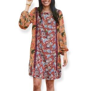 MATILDA JANE Lovely Menagerie Dress Orange & Burgundy Floral Shift large